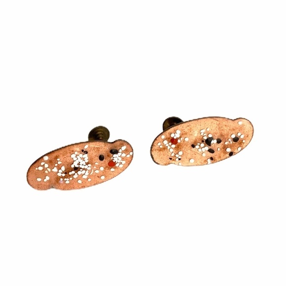 Vintage Enamel Earrings Biltmore Artist Copper Retro Screw Back - Picture 1 of 7